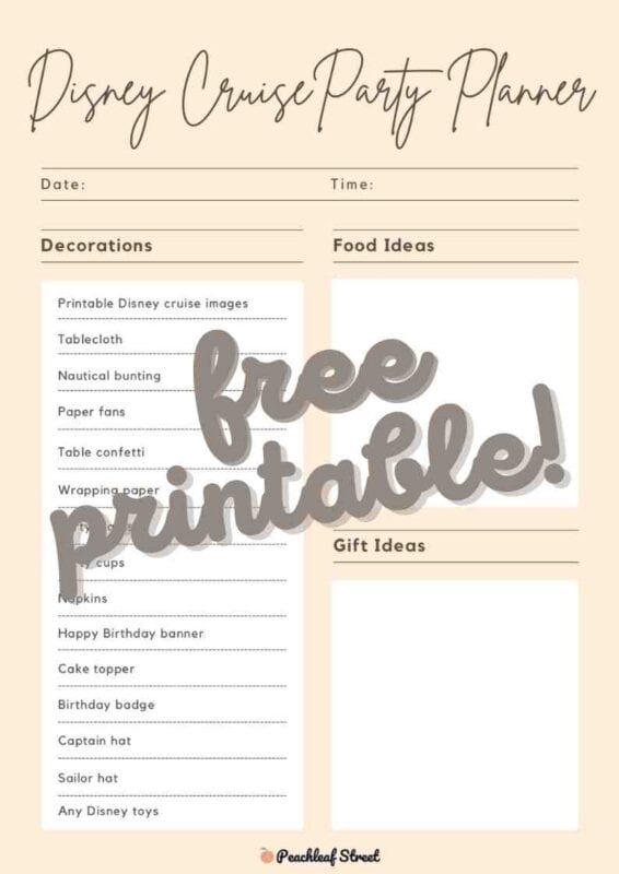 Free printable Disney Cruise party checklisrt