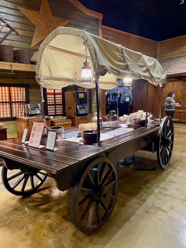 Breakfast food selection on an old-fashioned hooded wagon at Chuck Wagon Cafe