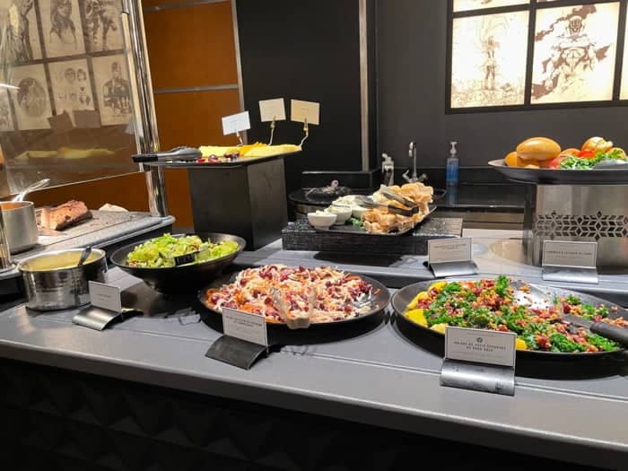 Buffet salads at PYM Kitchen the Disney Dining reservation choice in Walt Disney Studios