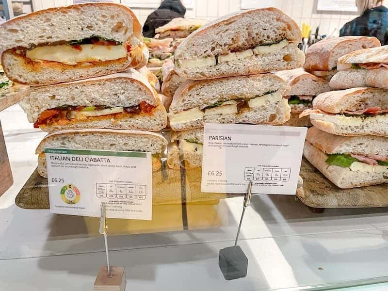 A selection of sandwiches with fresh ciabatta bread, cheese, meat and salads