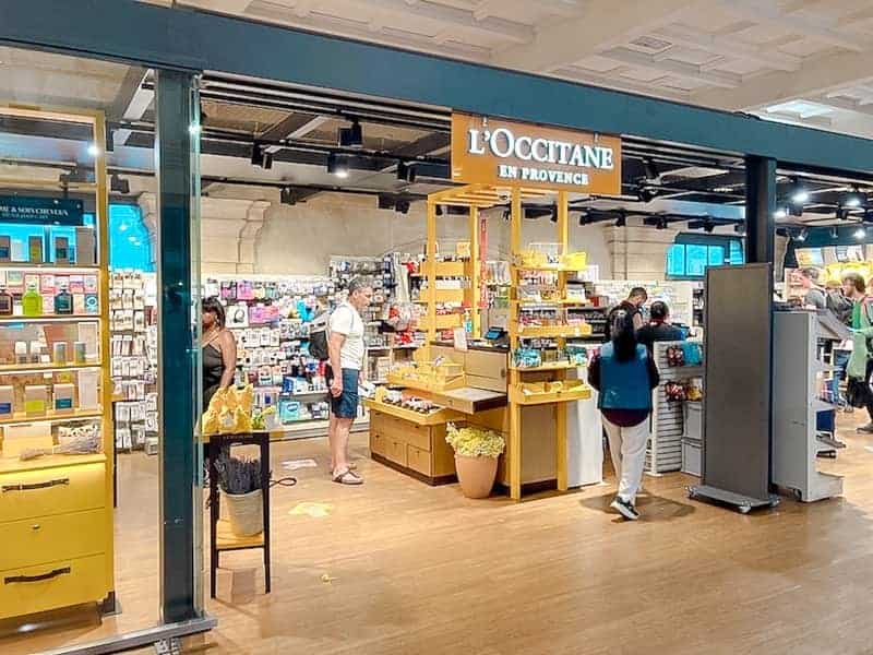 A bustling shop in Gare du Nord, L'Occitane, which sells perfumes and toiletries
