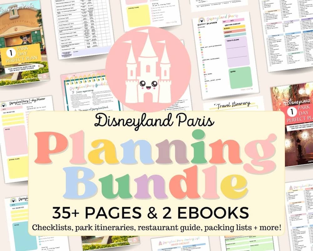 35 page Disneyland Paris planner bundle with checklists, packing lists, park itinerary, outfit planners and more!