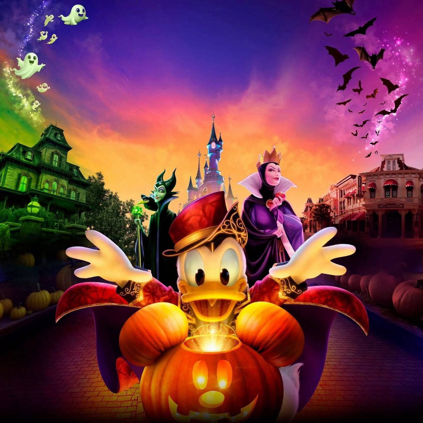 Donald Duck and a glowing jack-o-lantern celebrate Disneyland Paris Halloween 2026