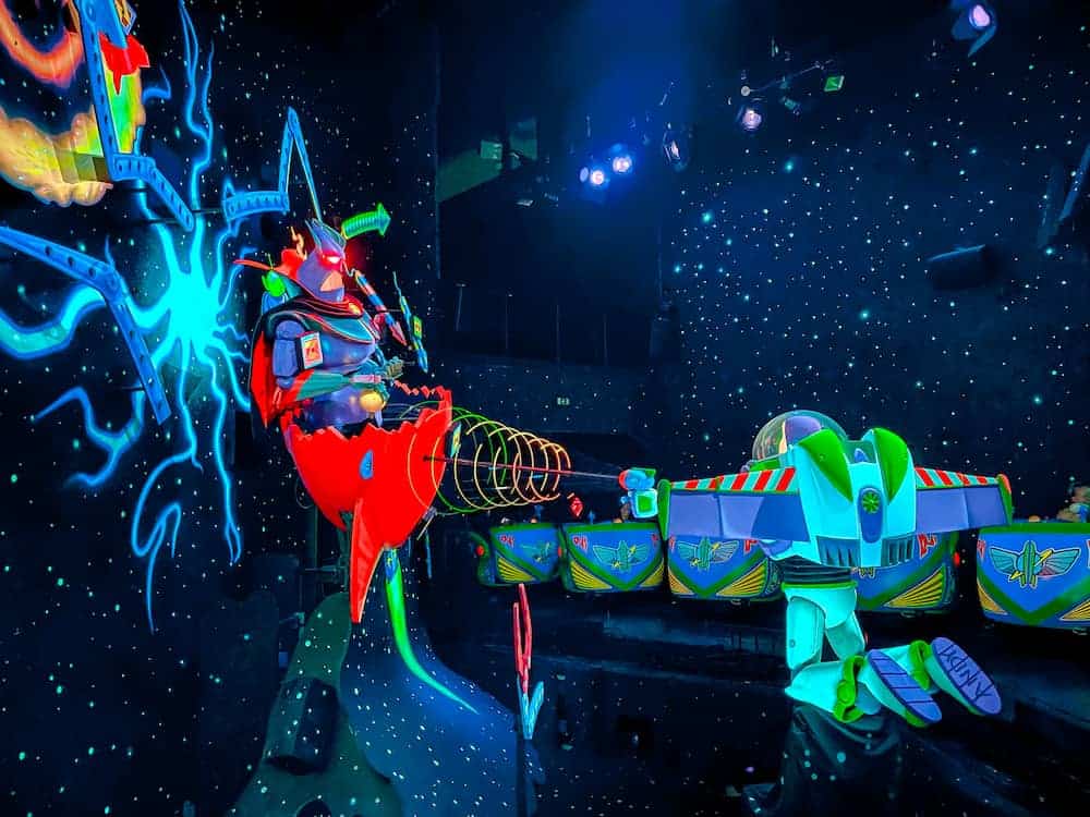 The Disneyland Paris for adults itinerary includes this Buzz Lightyear Laser Blast Attraction. It encourages a healthy competition!