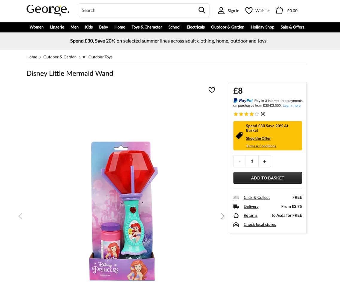 George at Asda The Little Mermaid bubble wand for £8, one of the cheapest Disneyland Paris souvenirs