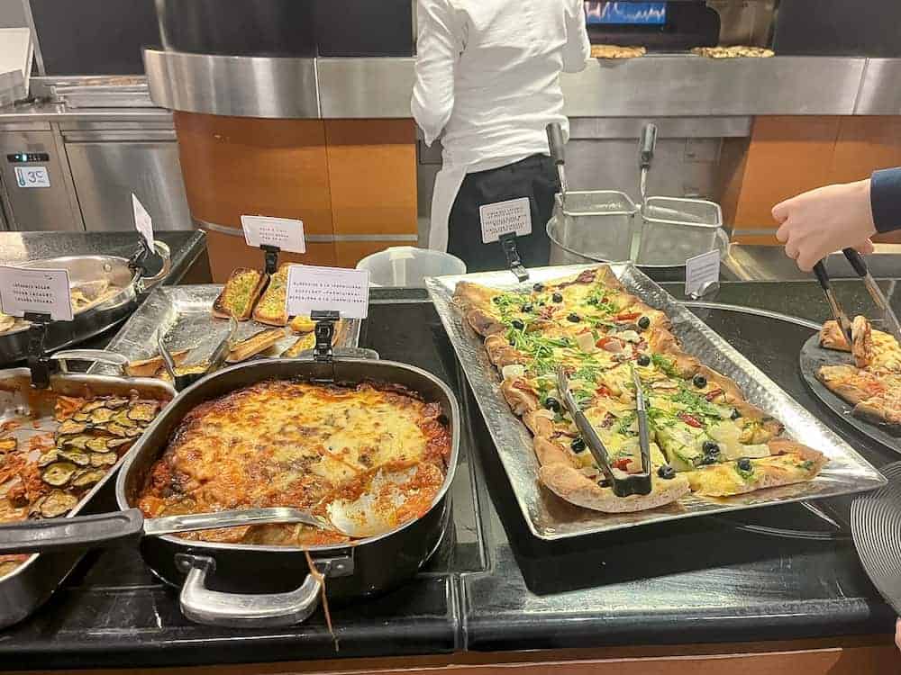 Eggplant parmigiana and a colourful stone baked pizza at Downtown Restaurant