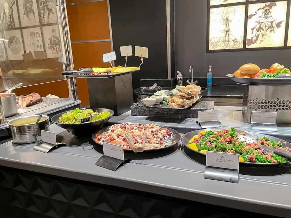 A large selection of colourful prepared salads