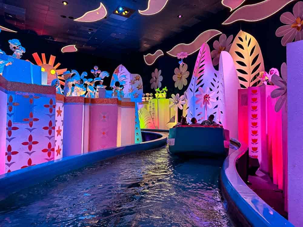 A colourful boat ride scene inside it’s a small world, part of my 3-Day Disneyland California Itinerary with vibrant sets and dolls.