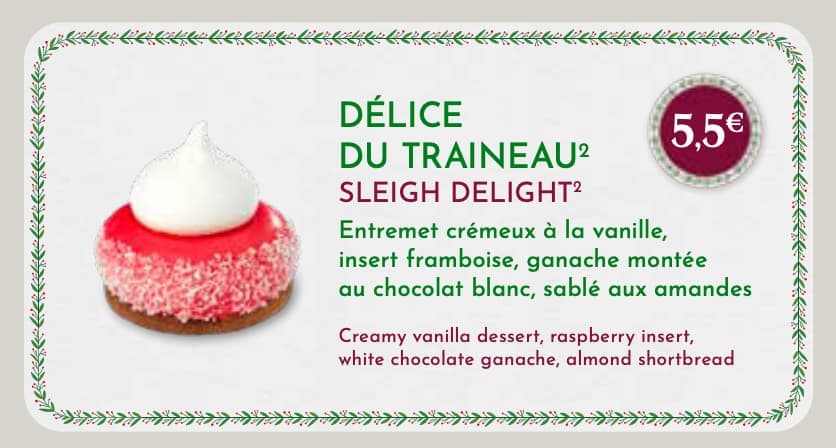 Casey’s Corner holiday dessert Lady Delight with raspberry and vanilla cream from the Disneyland Paris Christmas menus 2025.