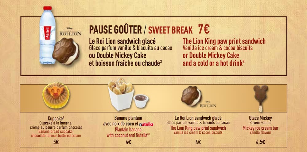 Restaurant Hakuna Matata Christmas menu showing desserts, ice cream and cupcake on the menu for 2025