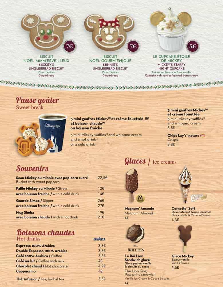 Cool Post Christmas menu at Disneyland Paris 2025 featuring Mickey and Minnie gingerbread and Christmas cupcake