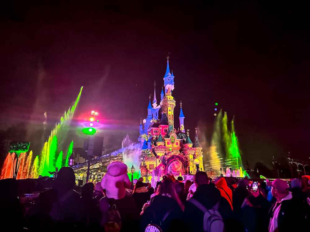 Priority Pass area for fireworks at Disneyland Paris castle in the evening symbolising reassurance that nothing is being taken away from accessibility access