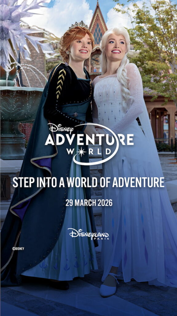 Anna and Elsa in Arendelle at Disneyland Paris promoting Disney Adventure World opening on 29 March 2026
