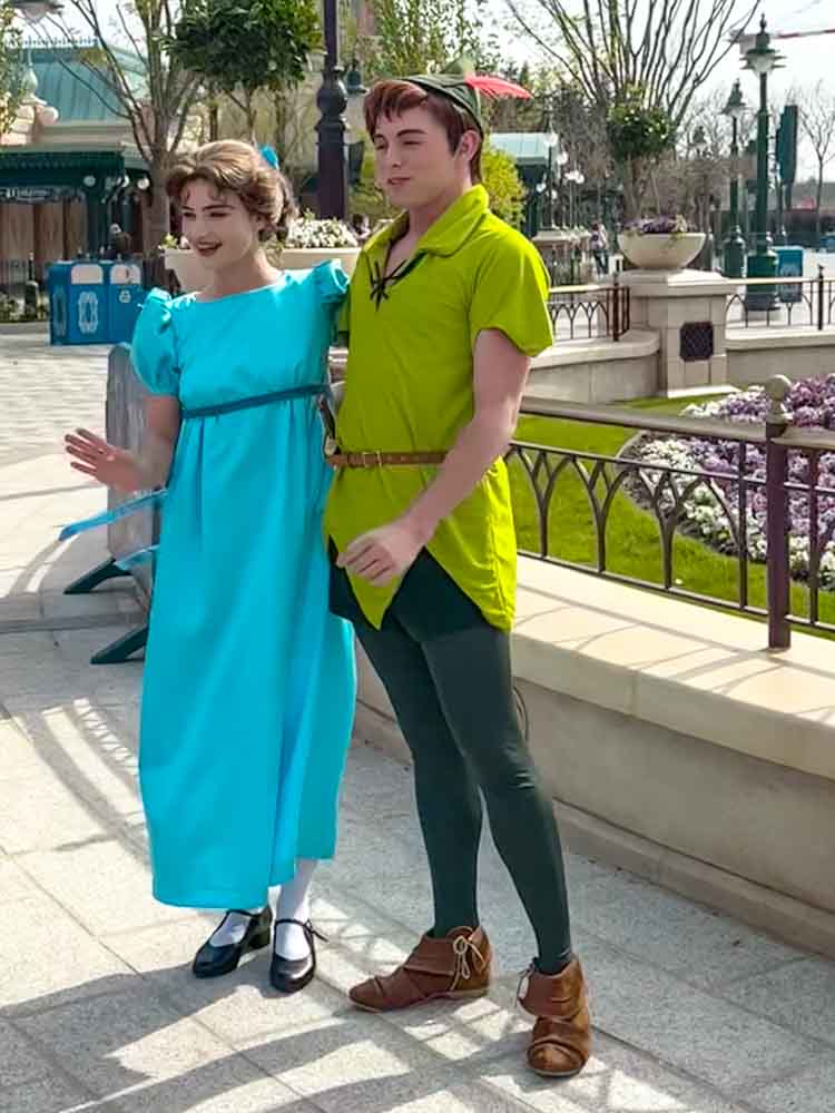 Peter Pan and Wendy character meet near Disney Adventure World at Disneyland Paris worth it for families and first timers