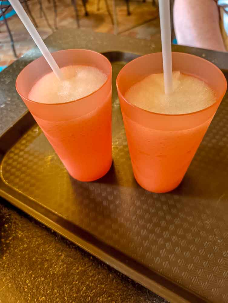 frozen slush maragarita drinks in cups from Cafe de Coco at Disneyland Paris food review 2026