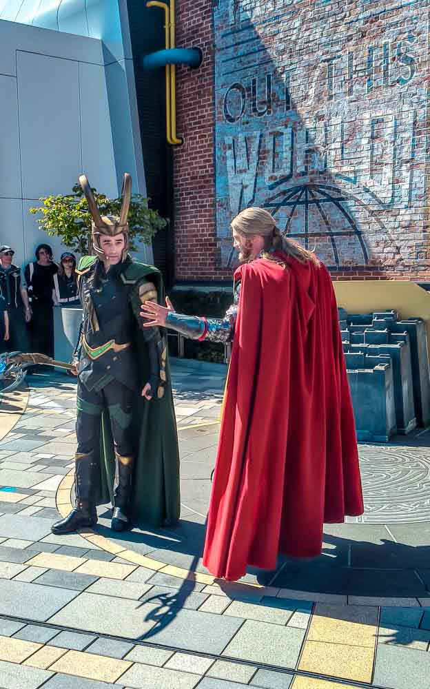 Thor and Loki meeting in Avenger's Campus in Disney Adventure World Tips Round up