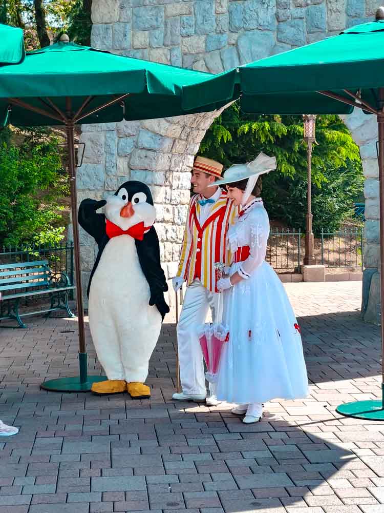 Mary Poppins, Bert and a Penguin meeting guests at Disneyland Paris Trip Review
