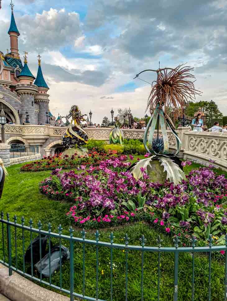 A view outside of Sleeping Beauty's castle at Disneyland Paris from my trip review