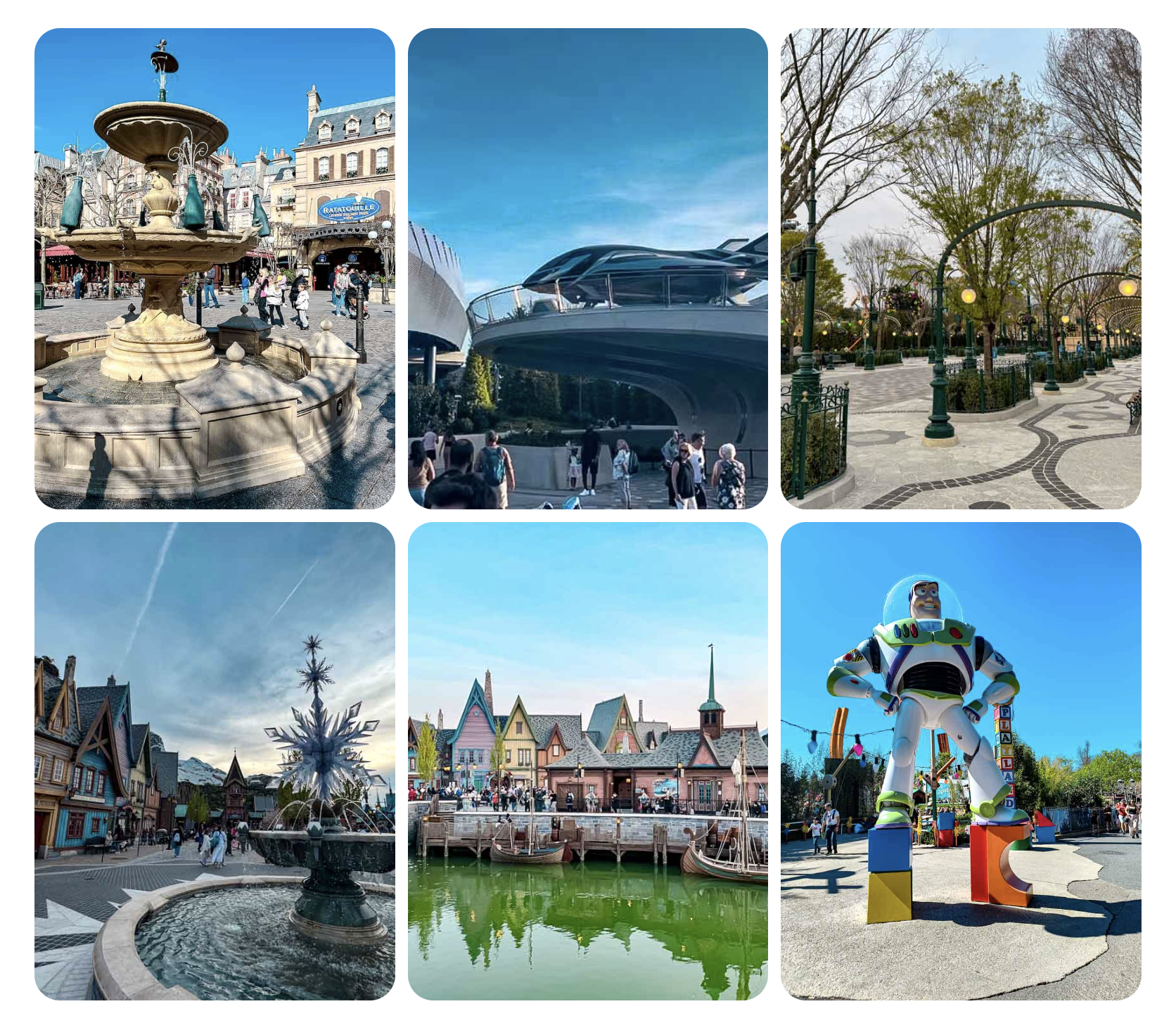 Collage of the main Disneyland Paris attractions making Disney Adventure World worth it for adults