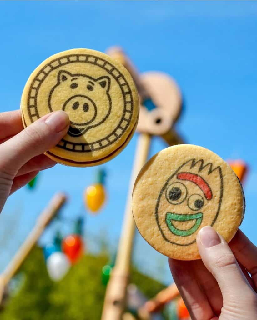 Toy Story shortbread biscuits shaped like Hamm and Woody at Disneyland Paris