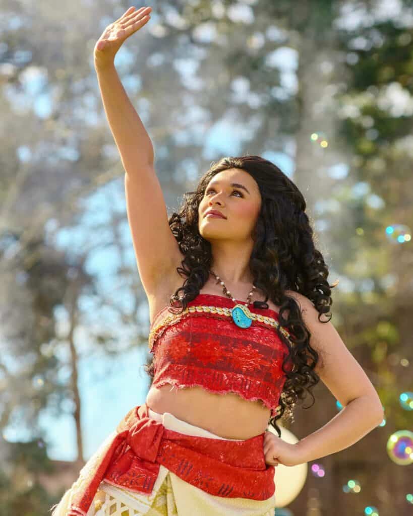 Moana performing in the Disney Princess Cavalcade at Disney Adventure World