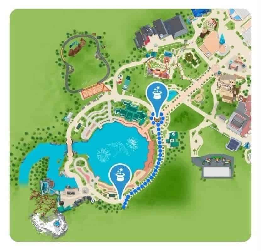 Map of the Disney Princess Cavalcade route through Disney Adventure World