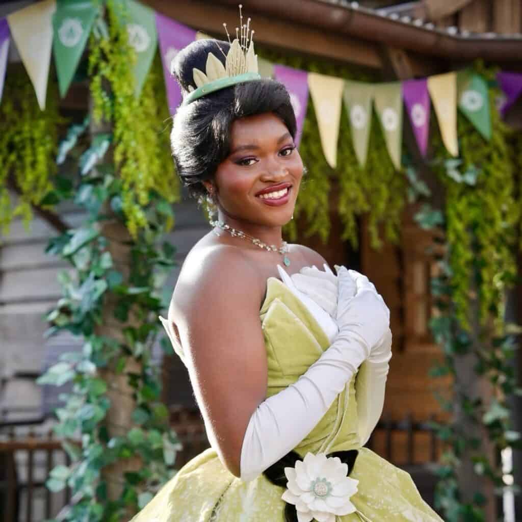 Princess Tiana in her costume for the Disney Princess Cavalcade
