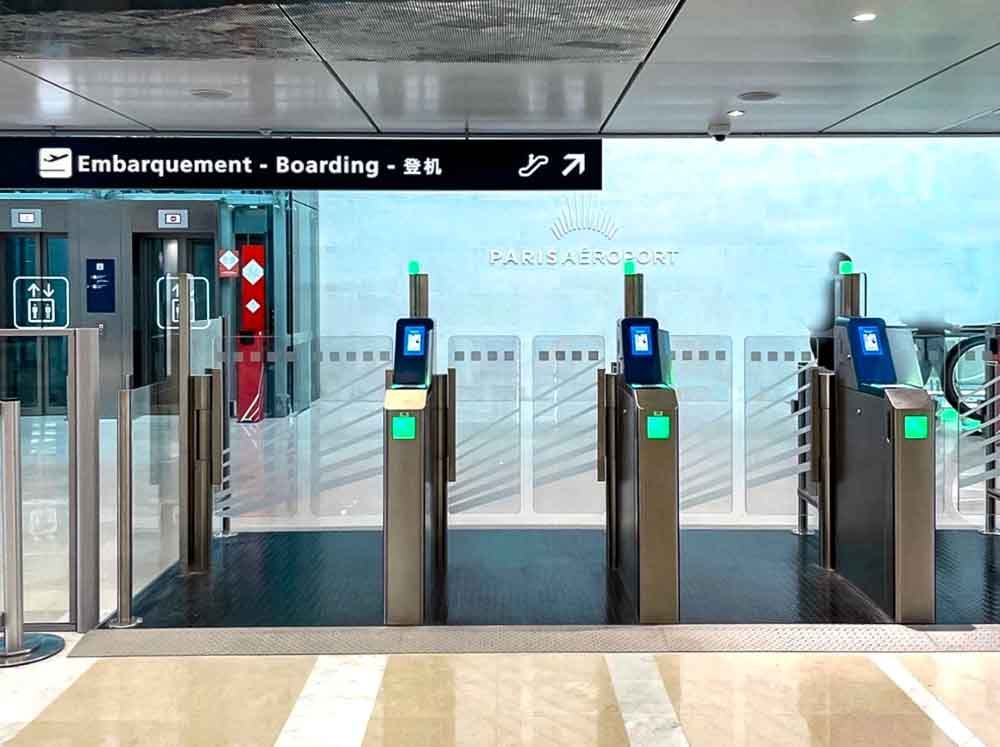Automated boarding gates at the Embarquement area, Charles de Gaulle Airport for Disneyland Paris