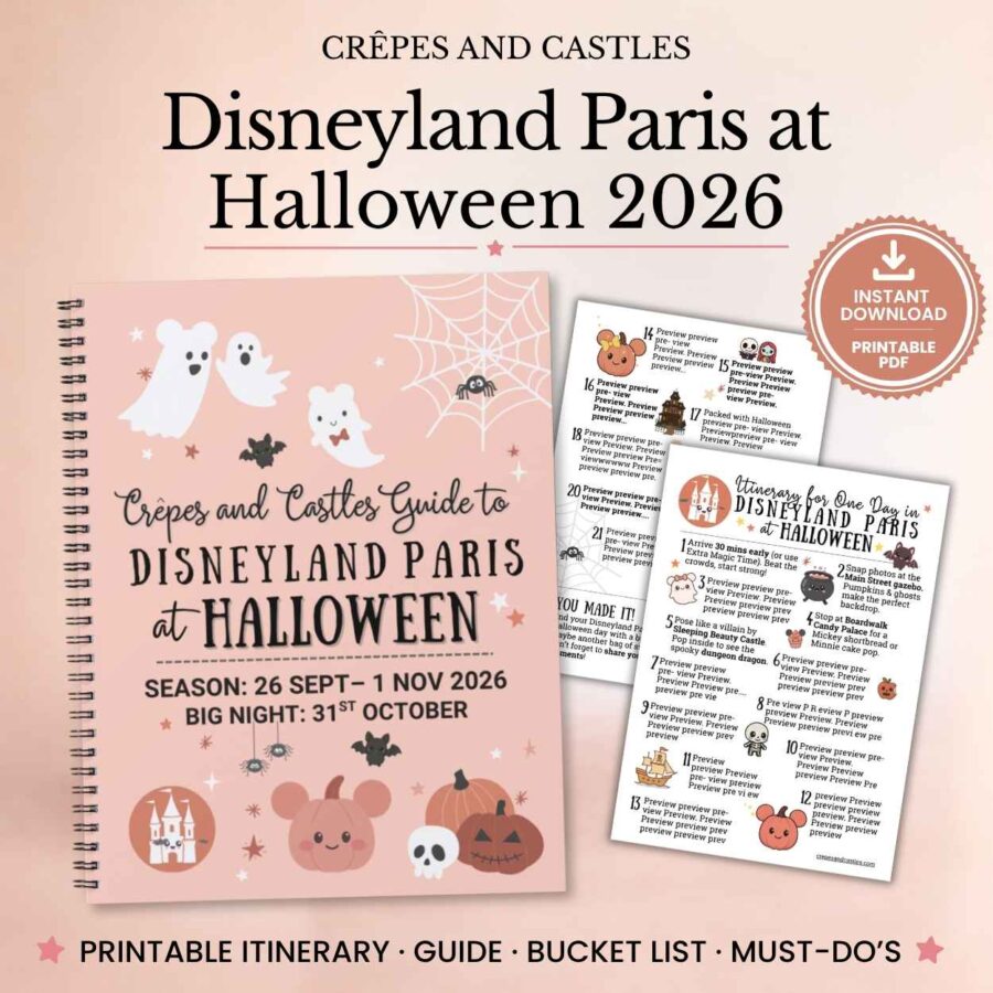 Disneyland Paris Halloween 2026 printable PDF notebook with bucket list and one-day itinerary pages
